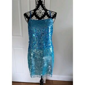 Ronny Kobo Teal Mermaid Sequin Mini Dress Sz Med Hoco Wedding Guest‎ Black Tie